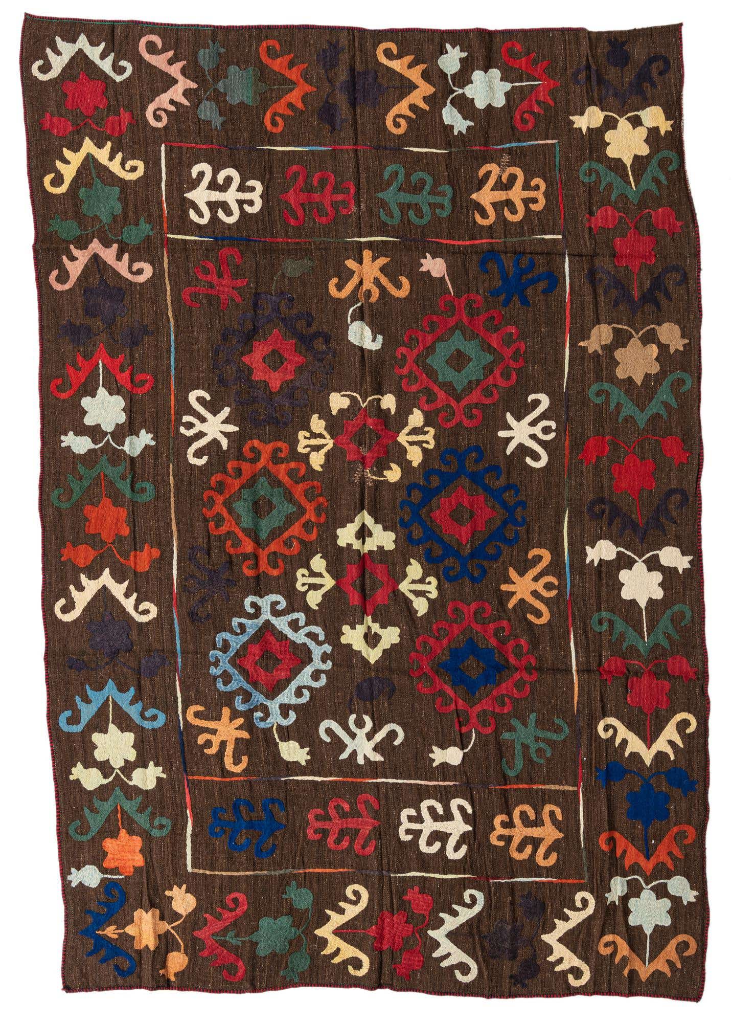 6' 4 x 9' 3 Hand Woven Kilim Suzani Wool Rug