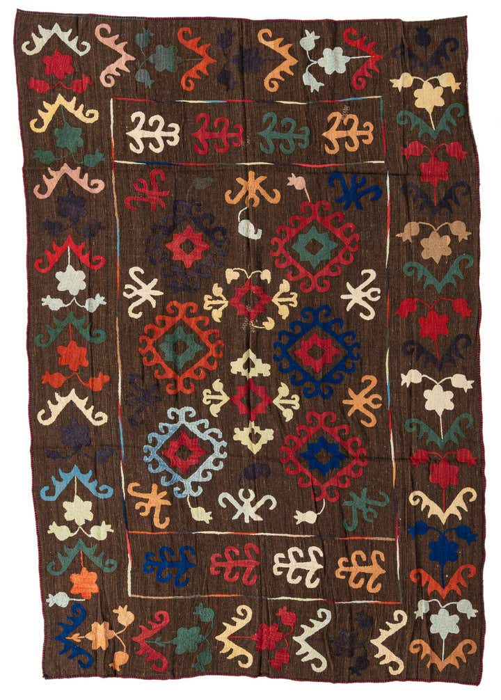 6' 4 x 9' 3 Hand Woven Kilim Suzani Wool Rug