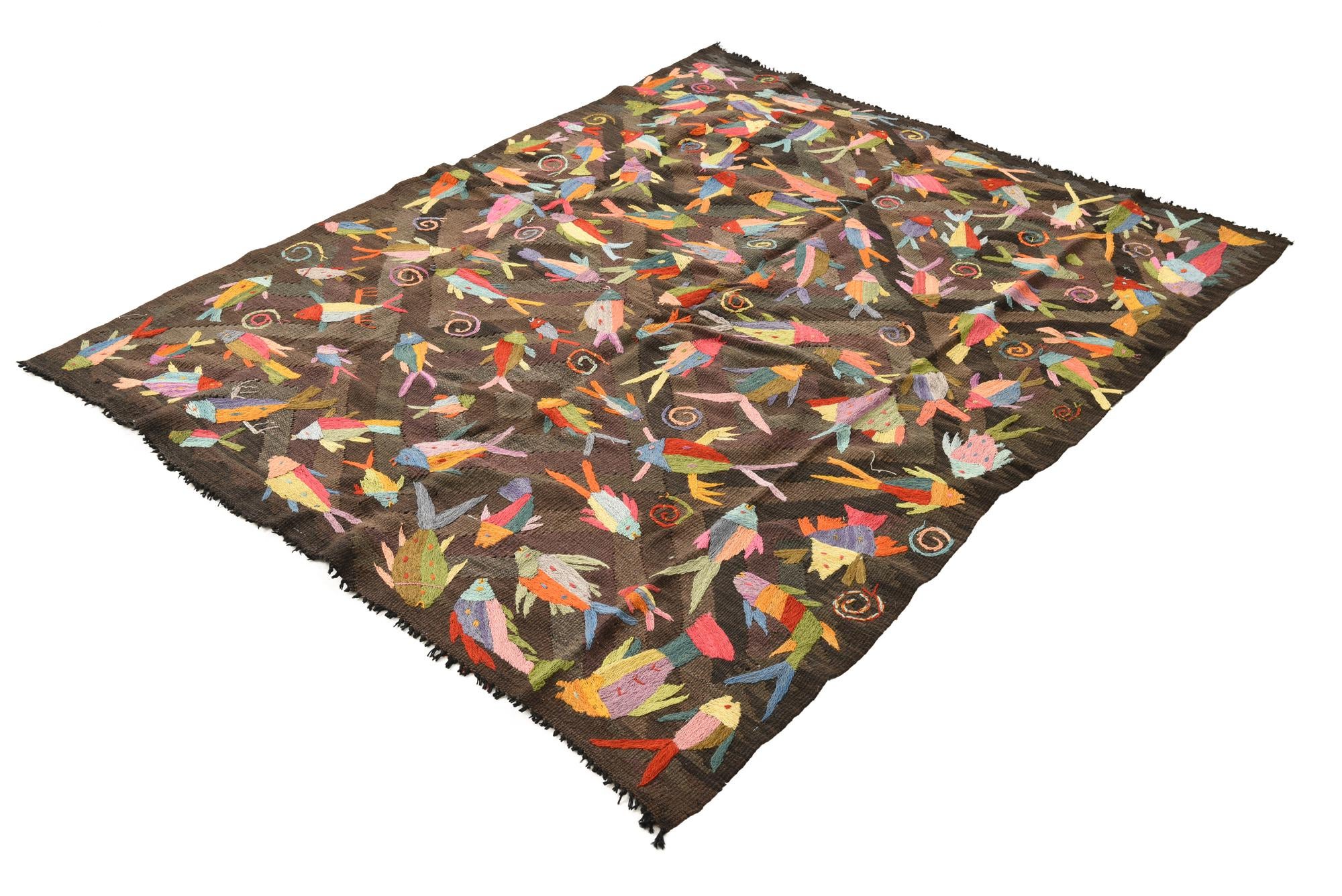 4' 10 x 6' 1 Hand Woven Kilim Suzani Wool Rug
