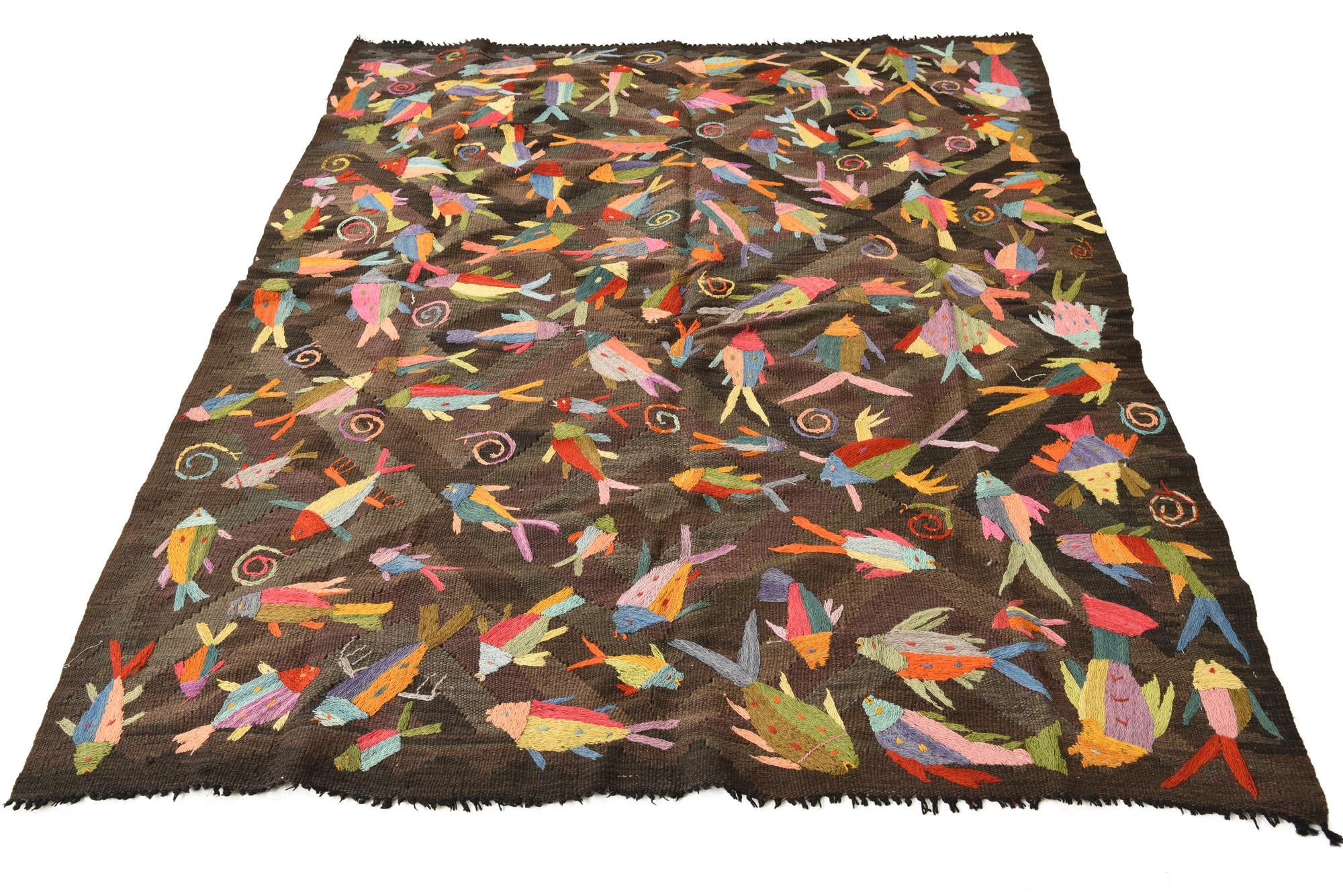 4' 10 x 6' 1 Hand Woven Kilim Suzani Wool Rug