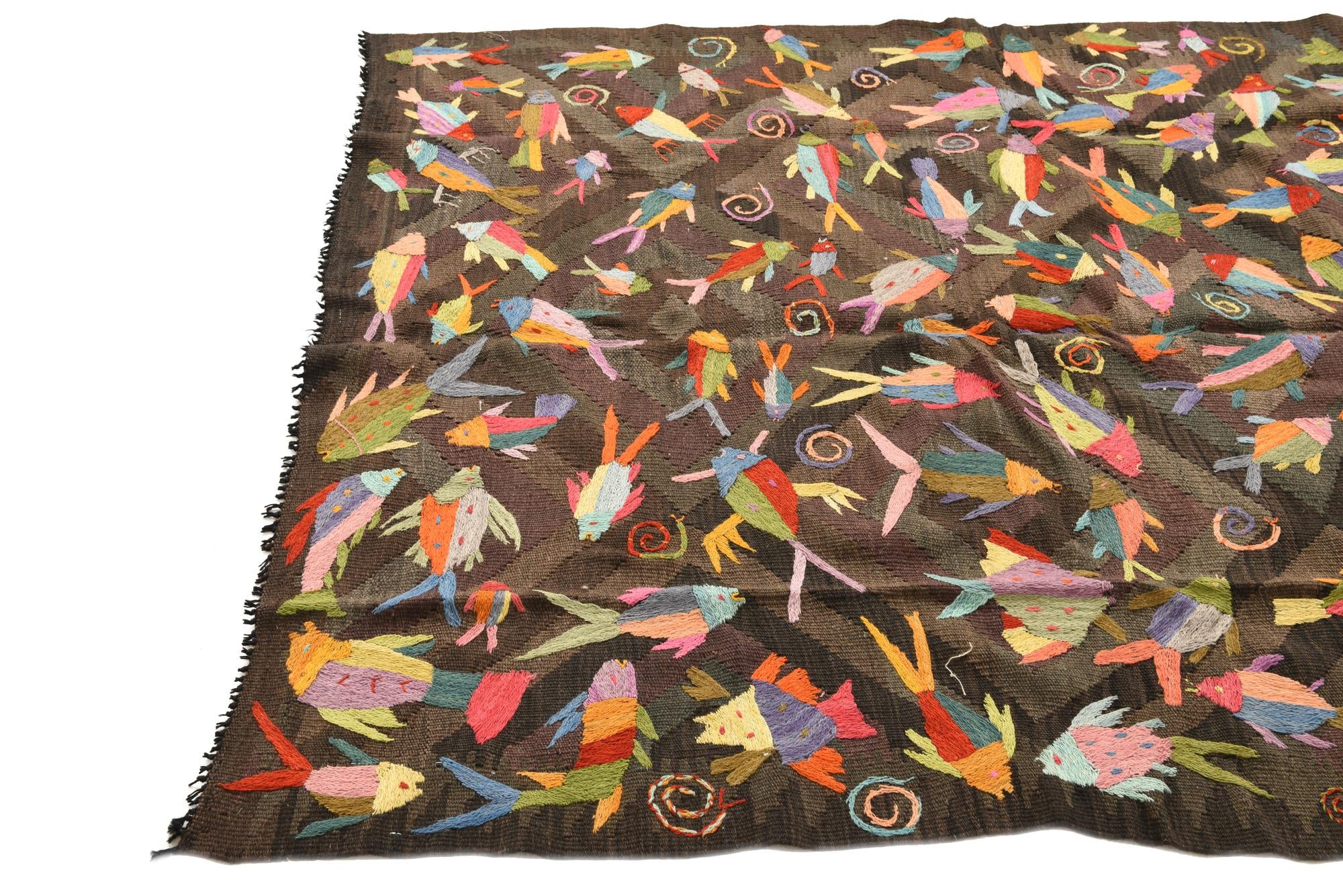4' 10 x 6' 1 Hand Woven Kilim Suzani Wool Rug