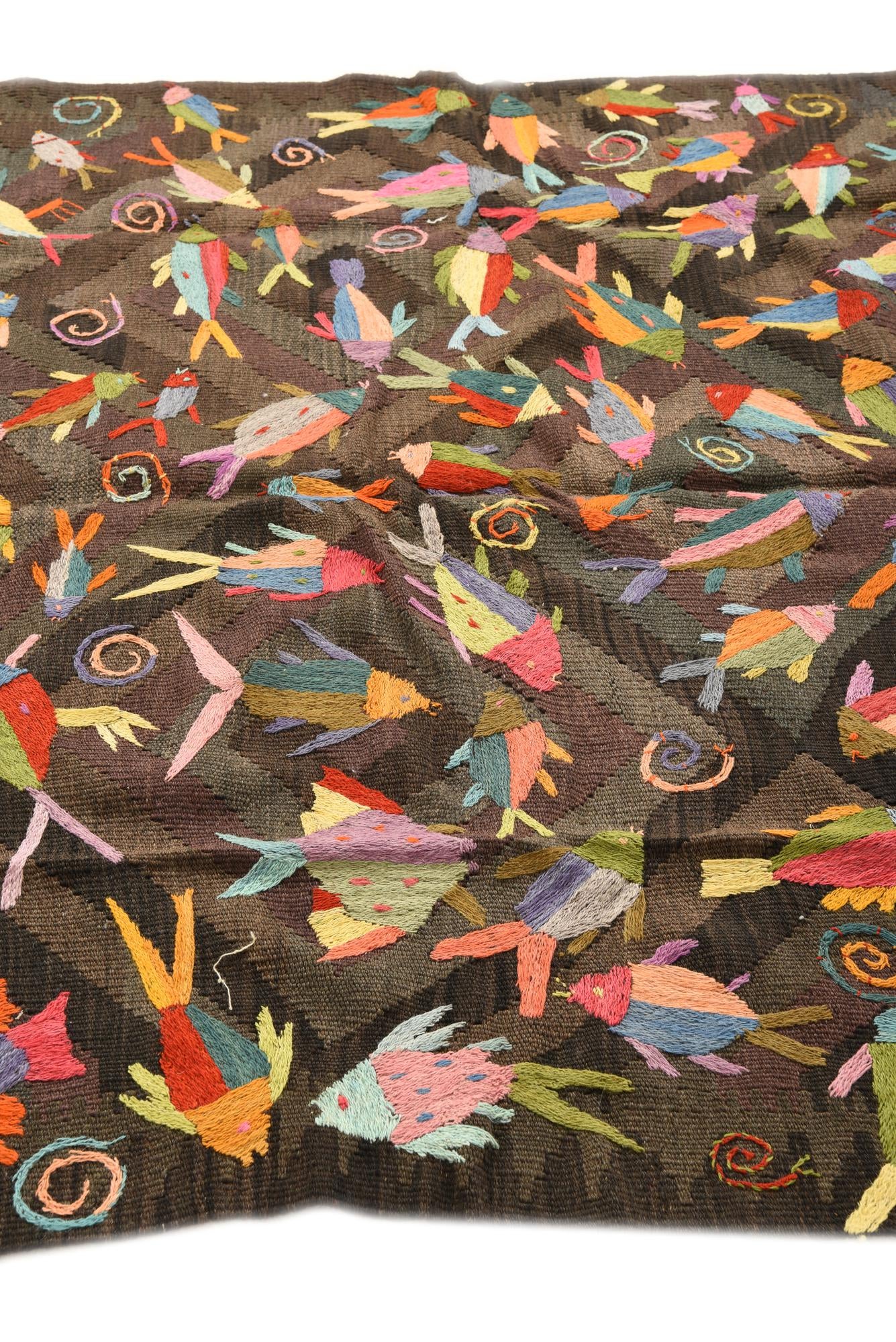 4' 10 x 6' 1 Hand Woven Kilim Suzani Wool Rug