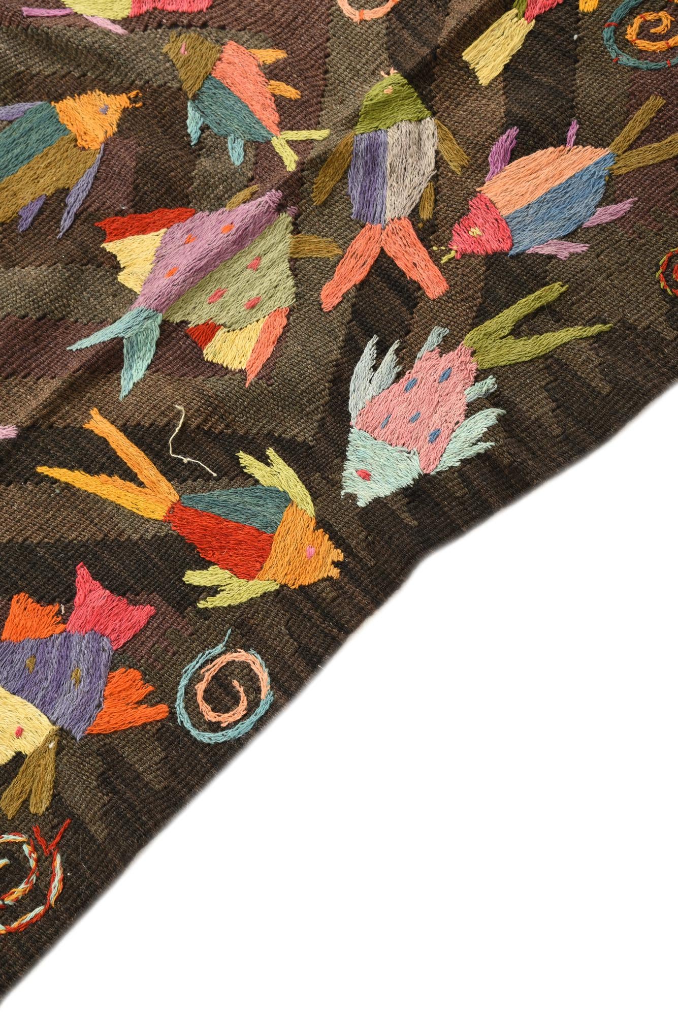 4' 10 x 6' 1 Hand Woven Kilim Suzani Wool Rug