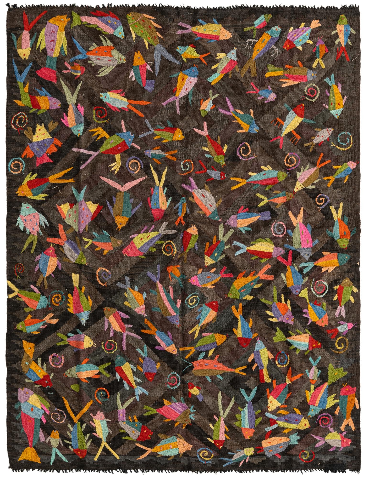 4' 10 x 6' 1 Hand Woven Kilim Suzani Wool Rug