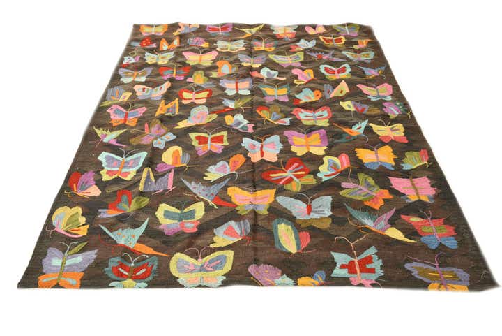 5' 3 x 7' 4 Hand Woven Kilim Suzani Wool Rug