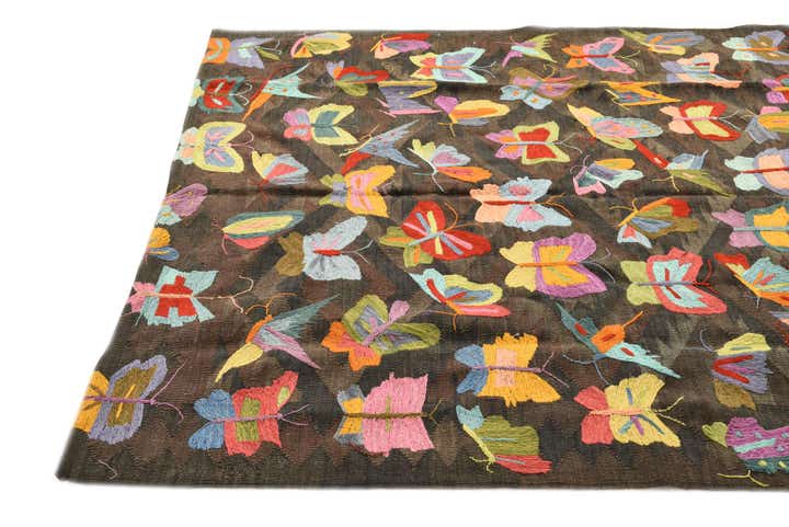 5' 3 x 7' 4 Hand Woven Kilim Suzani Wool Rug
