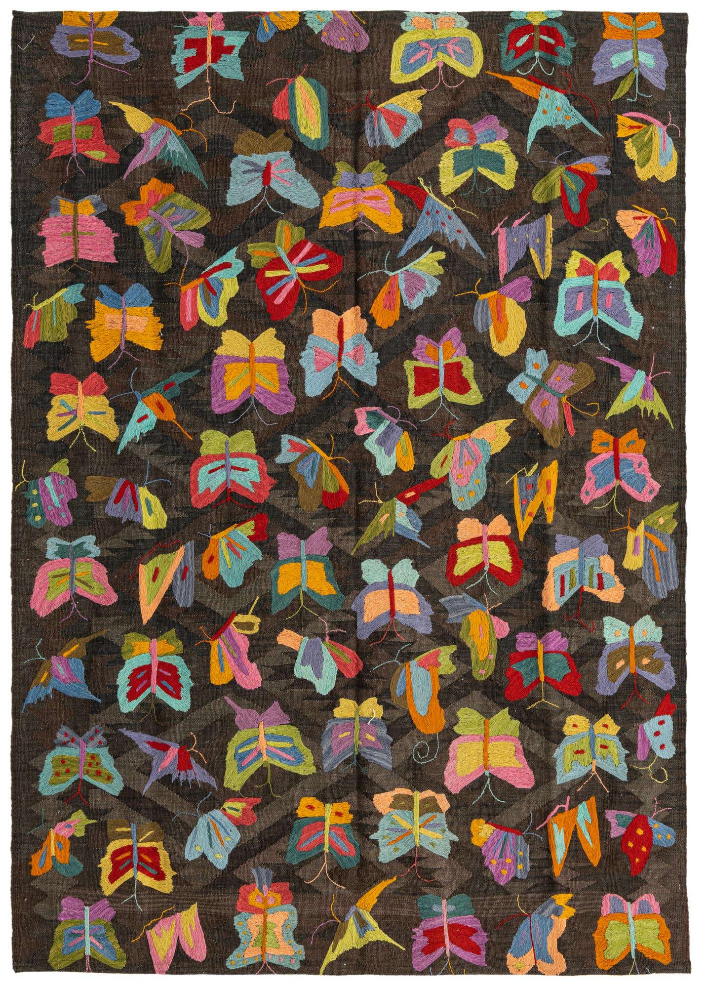 5' 3 x 7' 4 Hand Woven Kilim Suzani Wool Rug