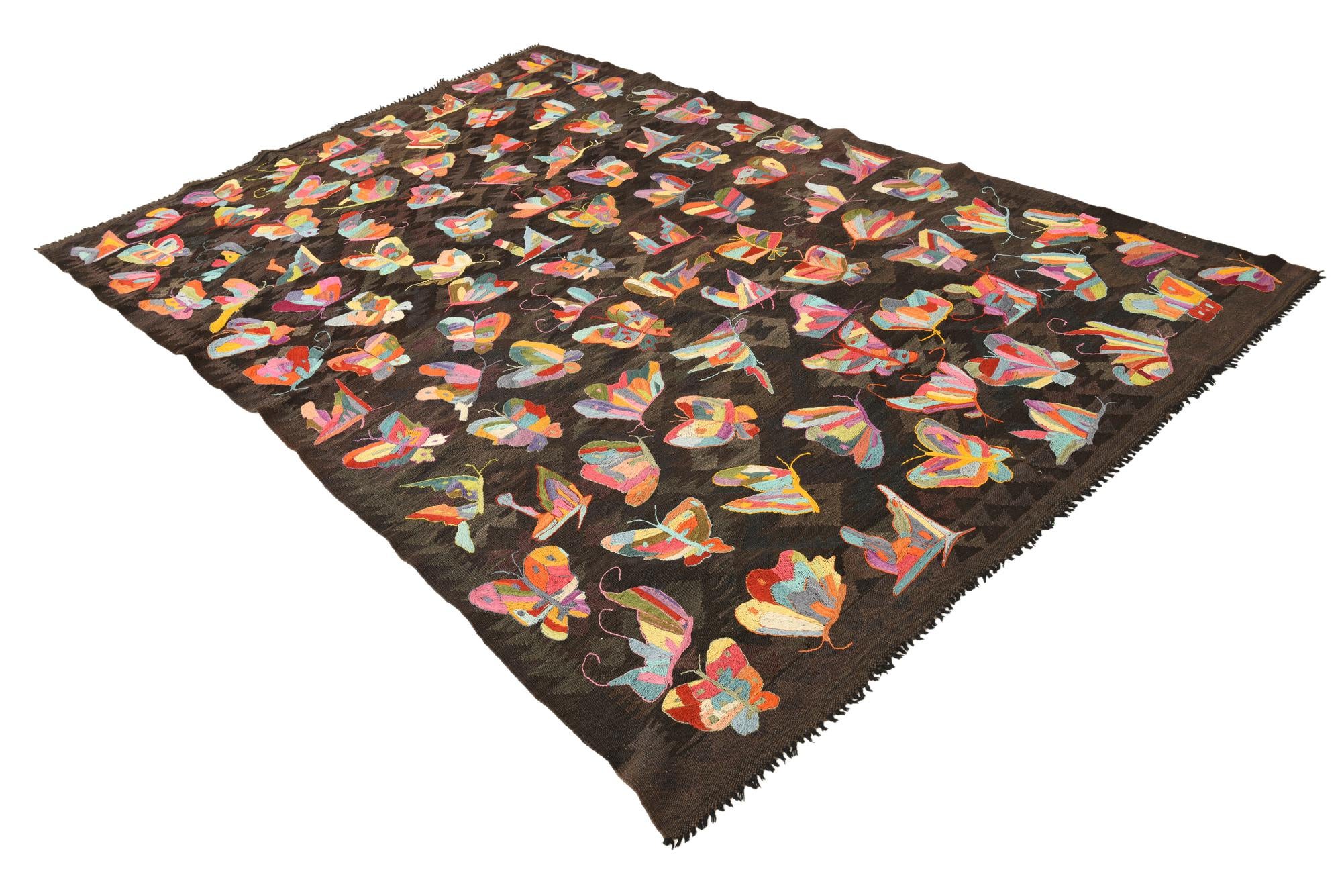 6' 4 x 9' 5 Hand Woven Kilim Suzani Wool Rug