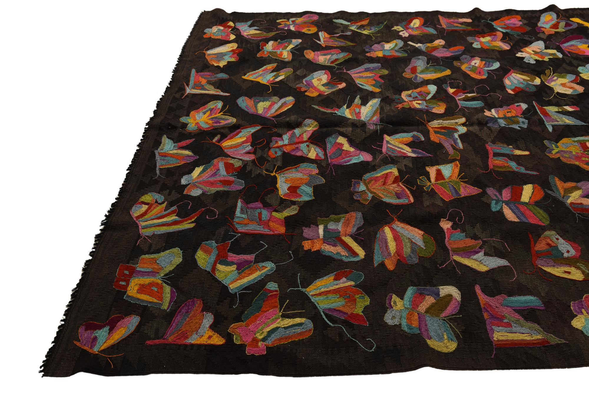 6' 4 x 9' 5 Hand Woven Kilim Suzani Wool Rug