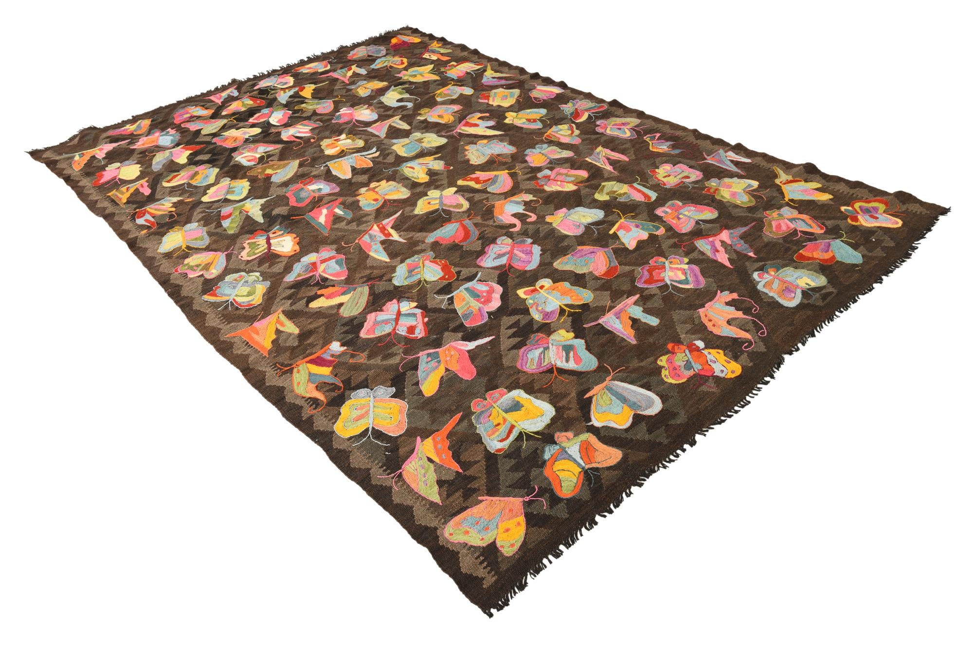 6' 2 x 9' 4 Hand Woven Kilim Suzani Wool Rug
