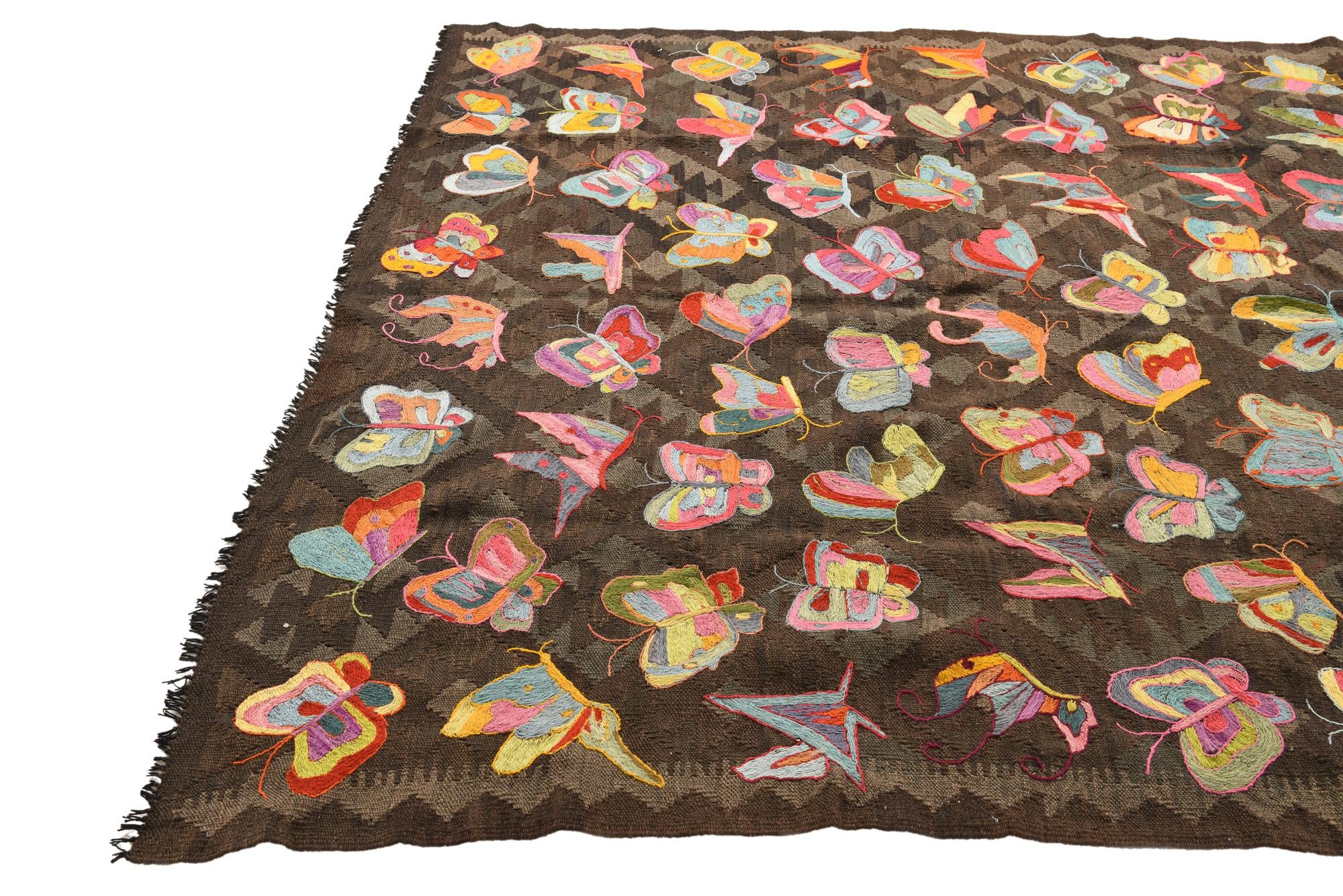 6' 2 x 9' 4 Hand Woven Kilim Suzani Wool Rug