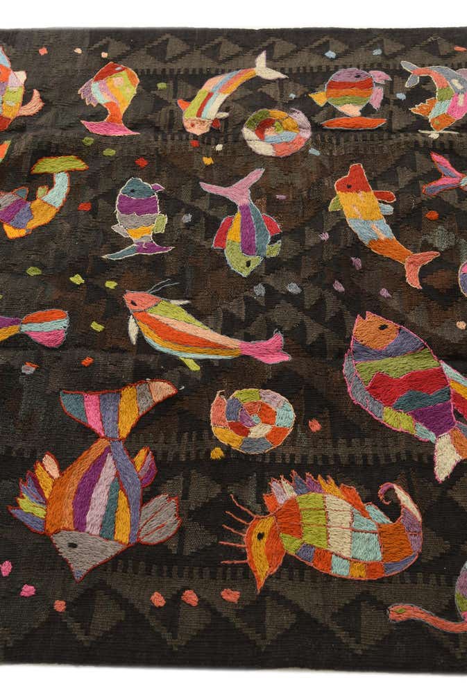 4' 2 x 5' 3 Hand Woven Kilim Suzani Wool Rug