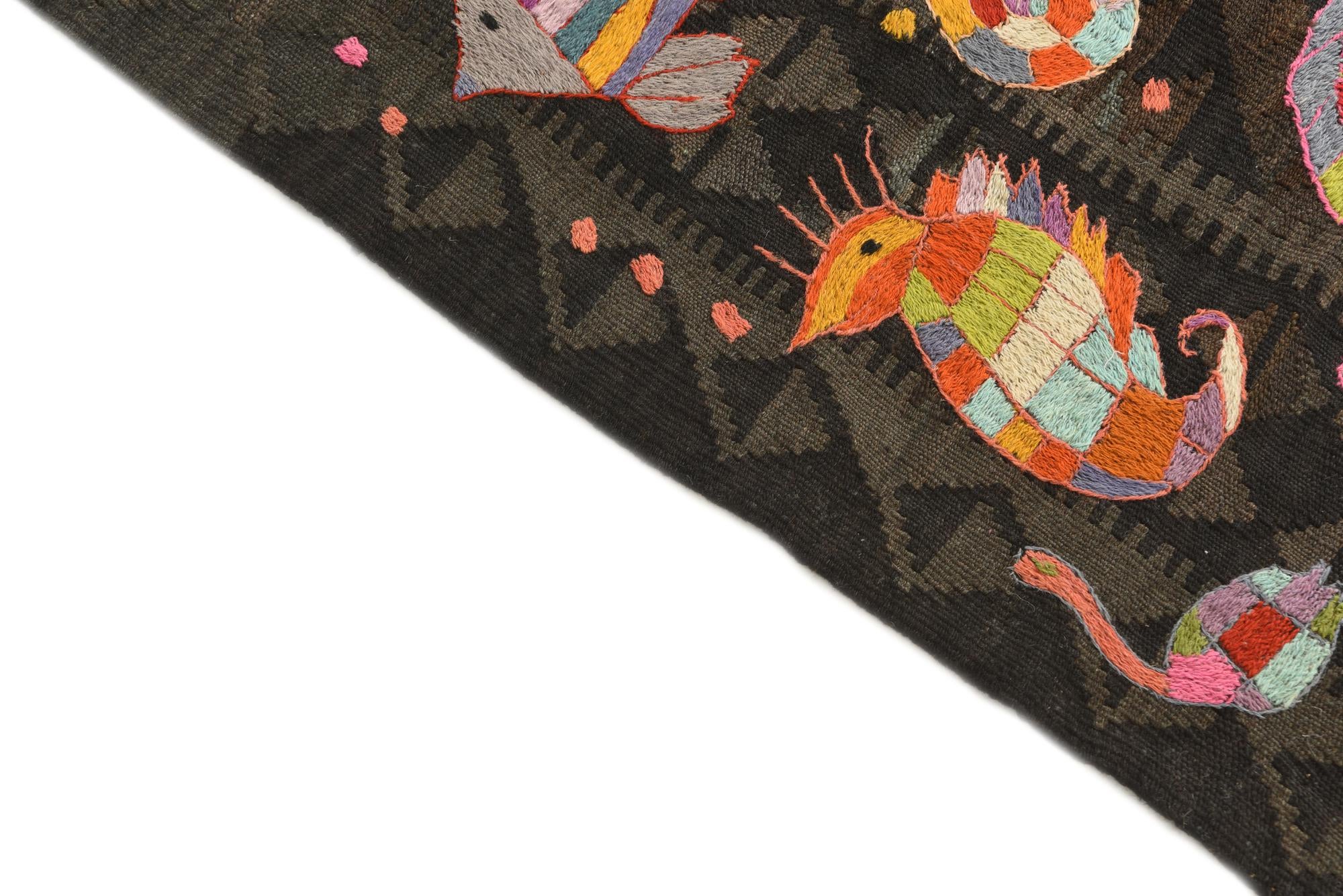 4' 2 x 5' 3 Hand Woven Kilim Suzani Wool Rug