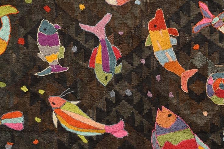 Detail image of 4' 2 x 5' 3 Hand Woven Kilim Suzani Wool Rug