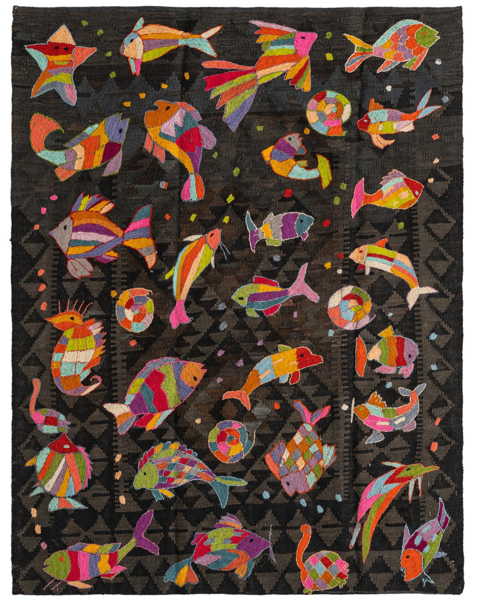 4' 2 x 5' 3 Hand Woven Kilim Suzani Wool Rug