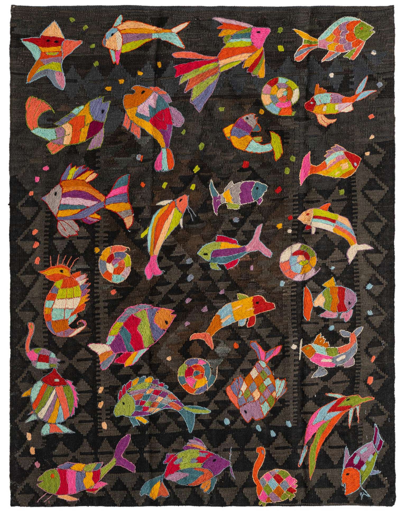 4' 2 x 5' 3 Hand Woven Kilim Suzani Wool Rug