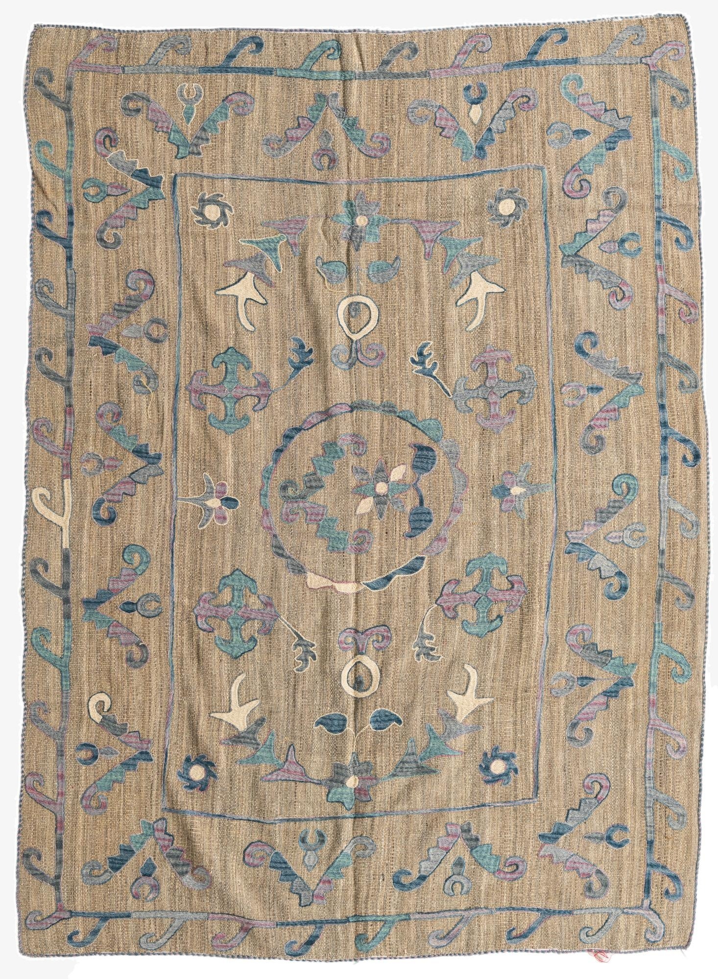 5' 8 x 7' 8  Hand Woven Kilim Suzani Wool Rug