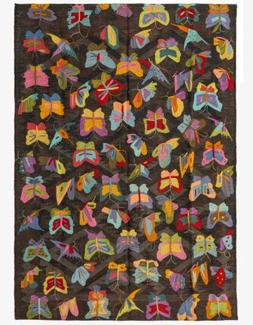 5' 3 x 7' 4 Hand Woven Kilim Suzani Wool Rug