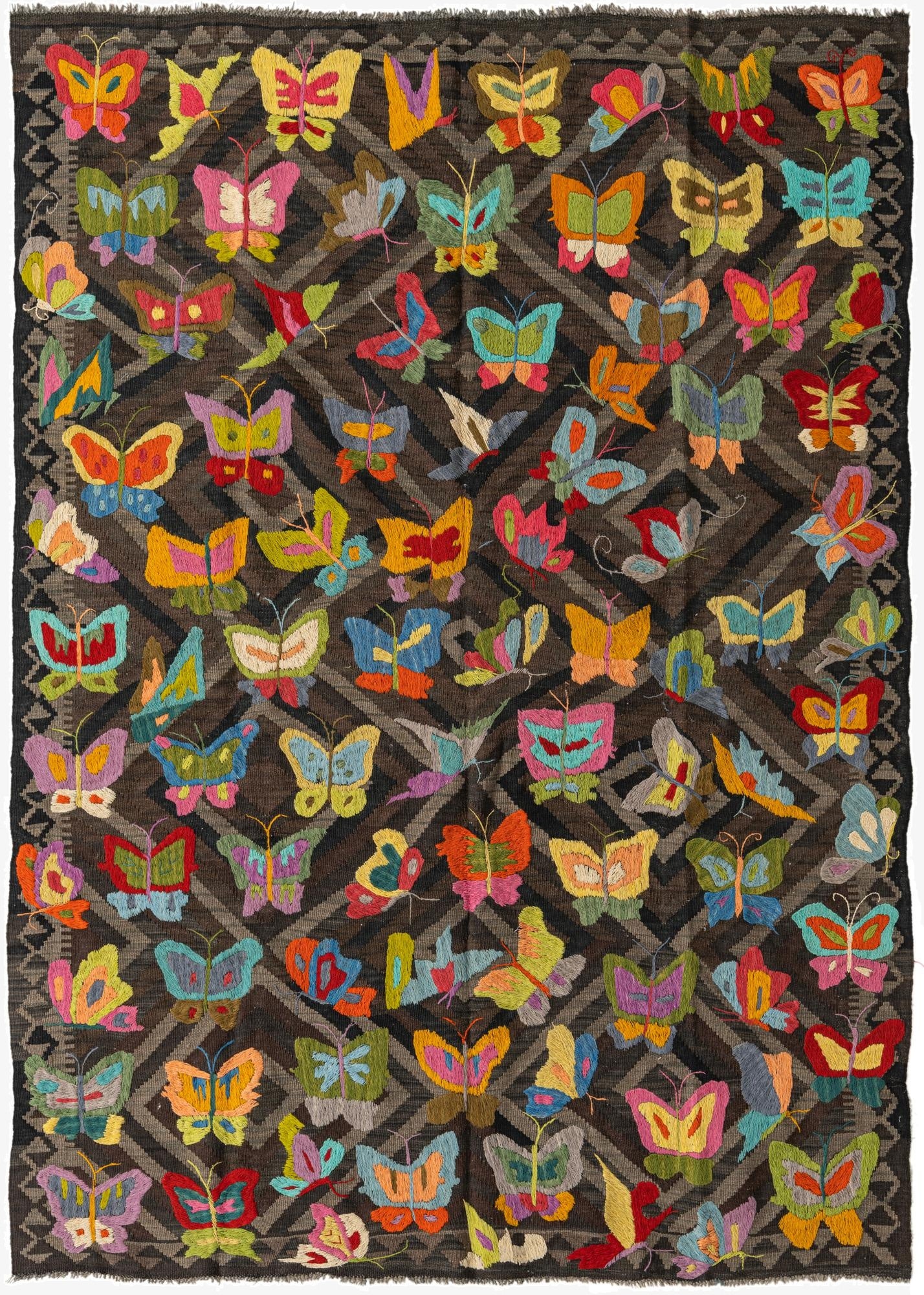 5' 7 x 7' 9  Hand Woven Kilim Suzani Wool Rug