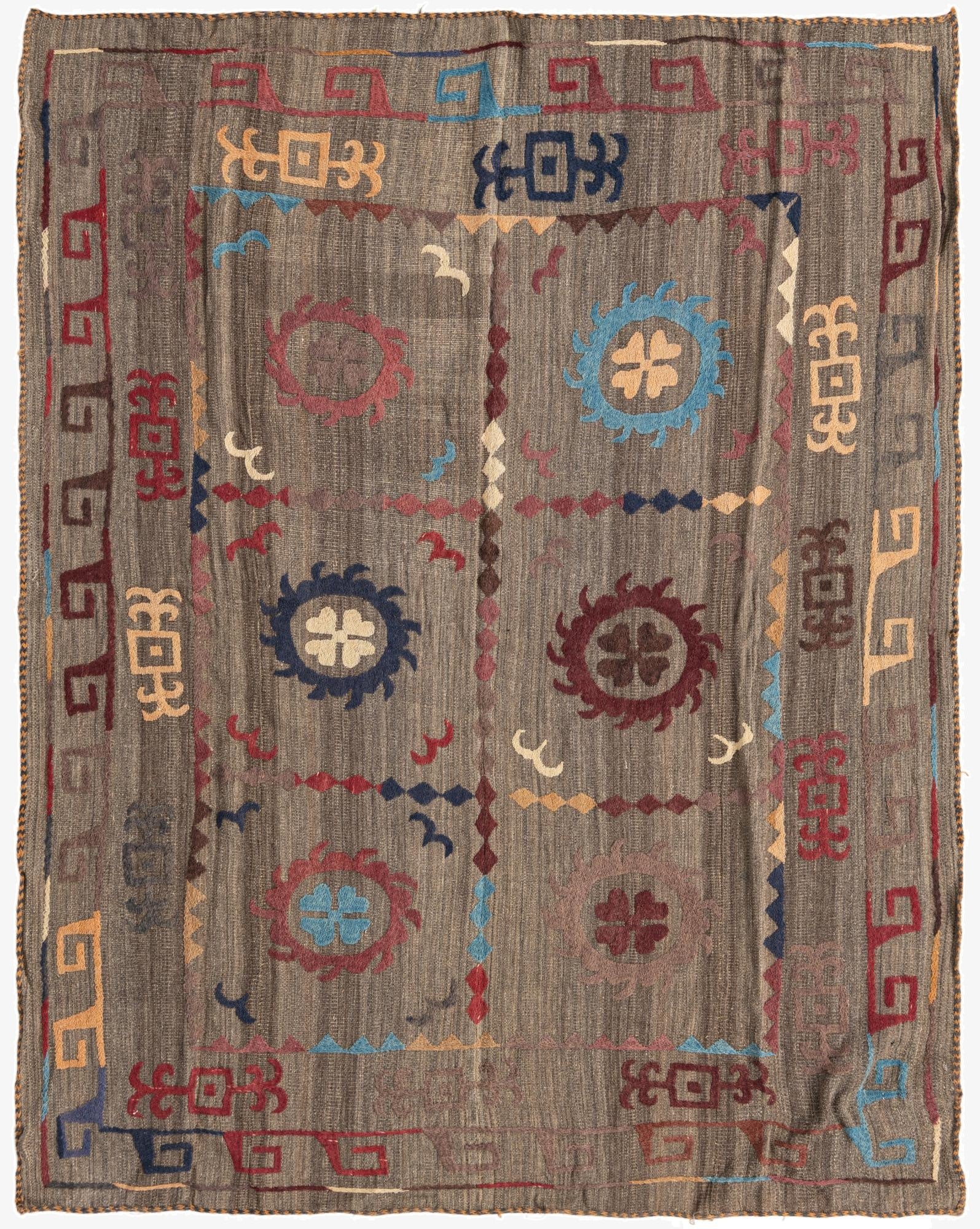4' 9 x 5' 8  Hand Woven Kilim Suzani Wool Rug