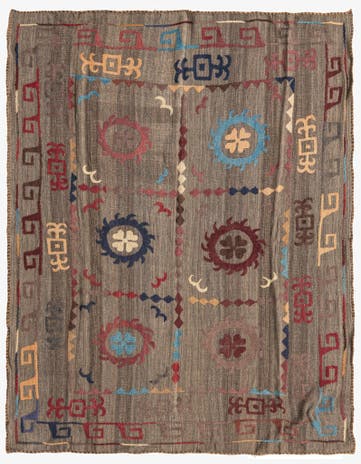 4' 9 x 5' 8 Hand Woven Kilim Suzani Wool Rug