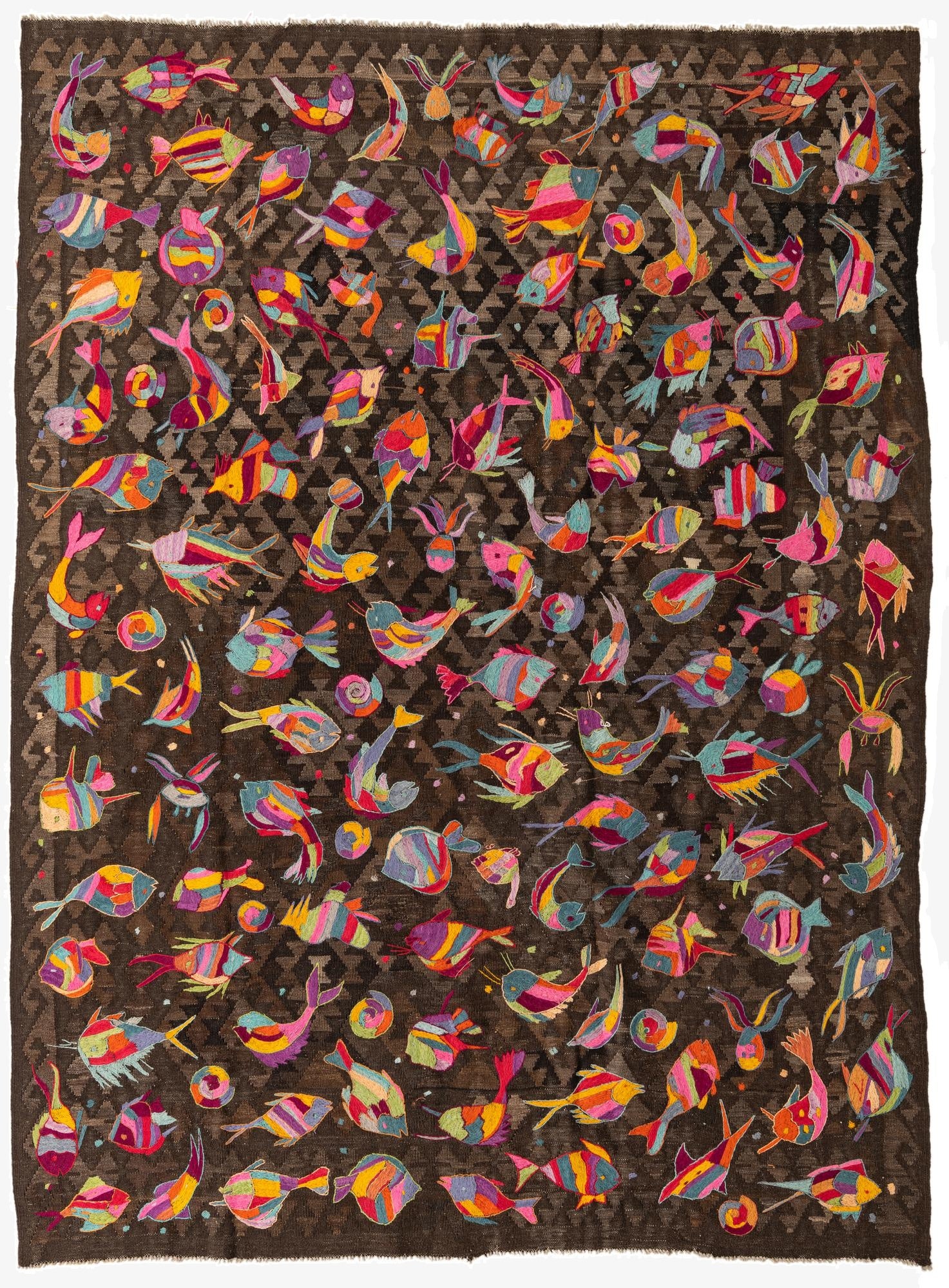 7' x 9' 4  Hand Woven Kilim Suzani Wool Rug