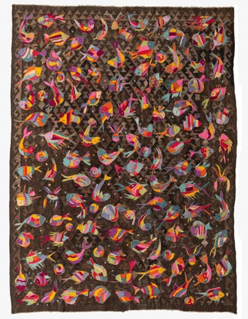 7' x 9' 4 Hand Woven Kilim Suzani Wool Rug