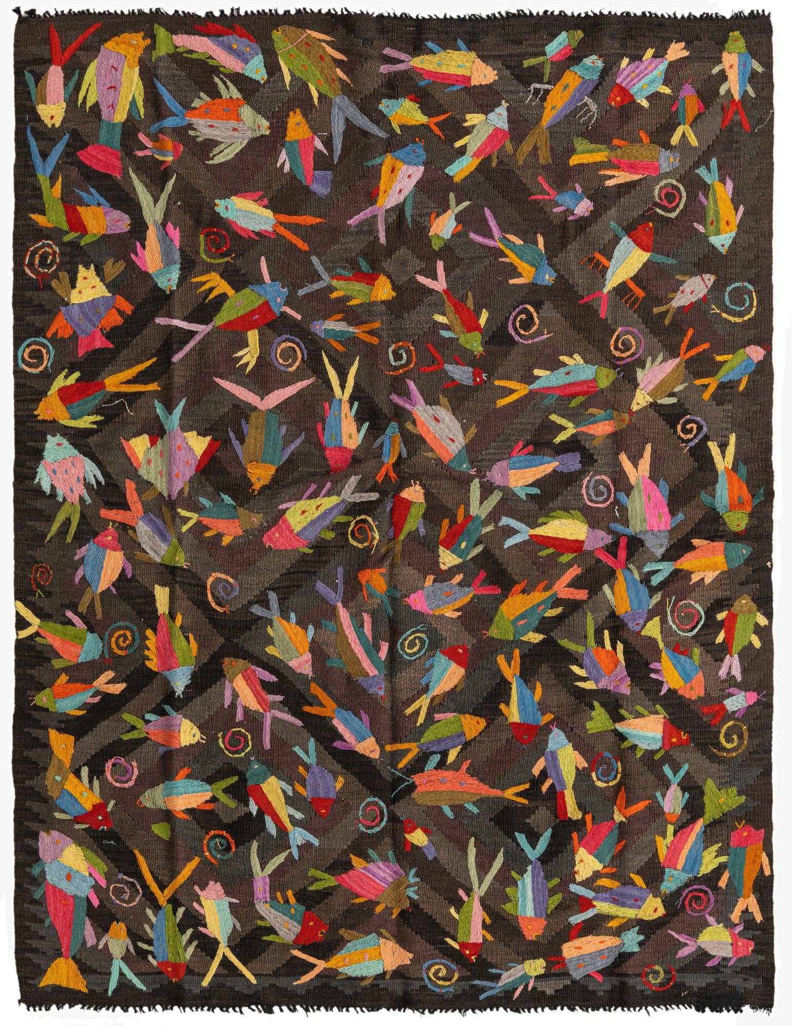 4' 10 x 6' 1  Hand Woven Kilim Suzani Wool Rug