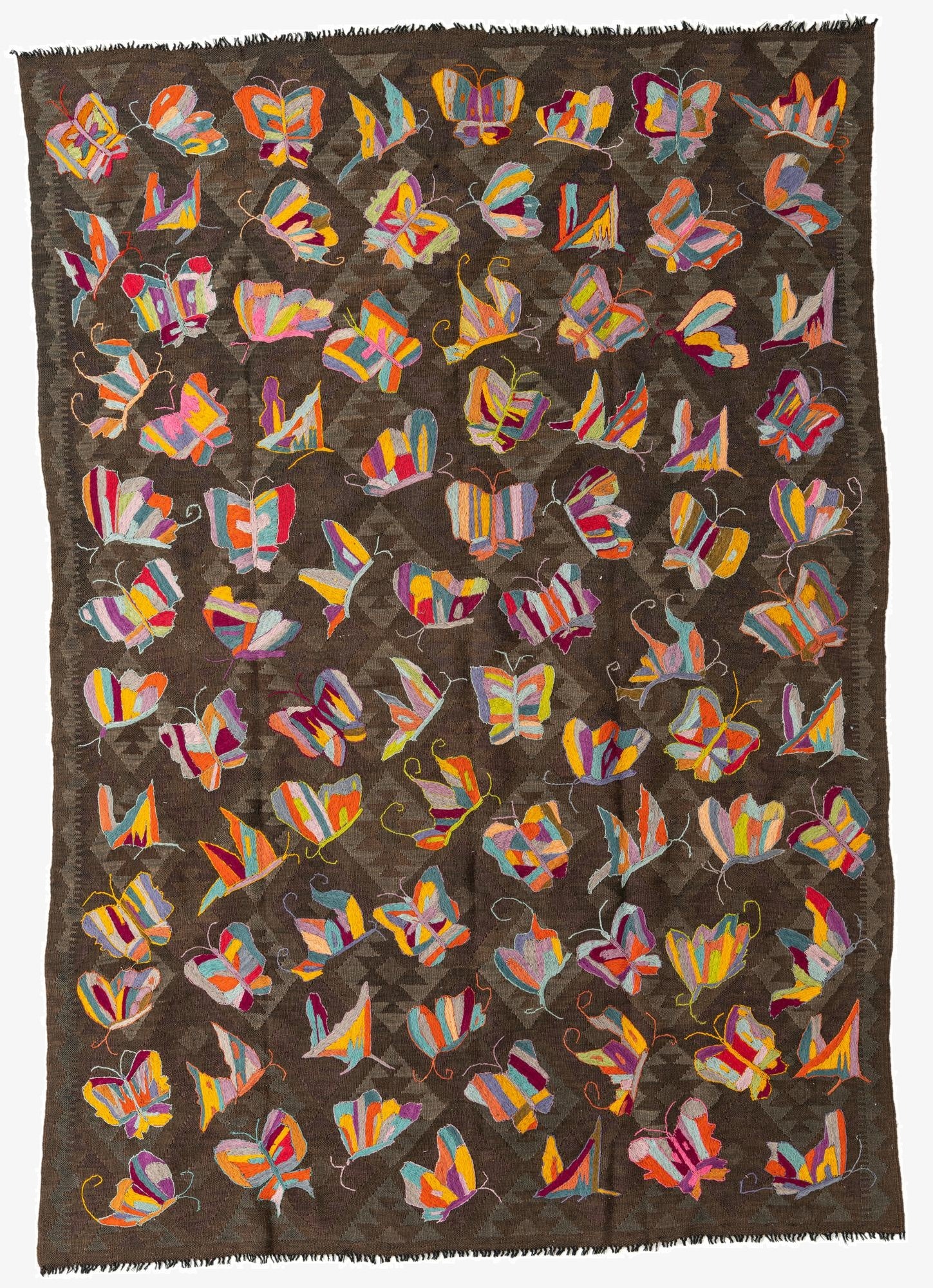 6' 4 x 9' 2  Hand Woven Kilim Suzani Wool Rug