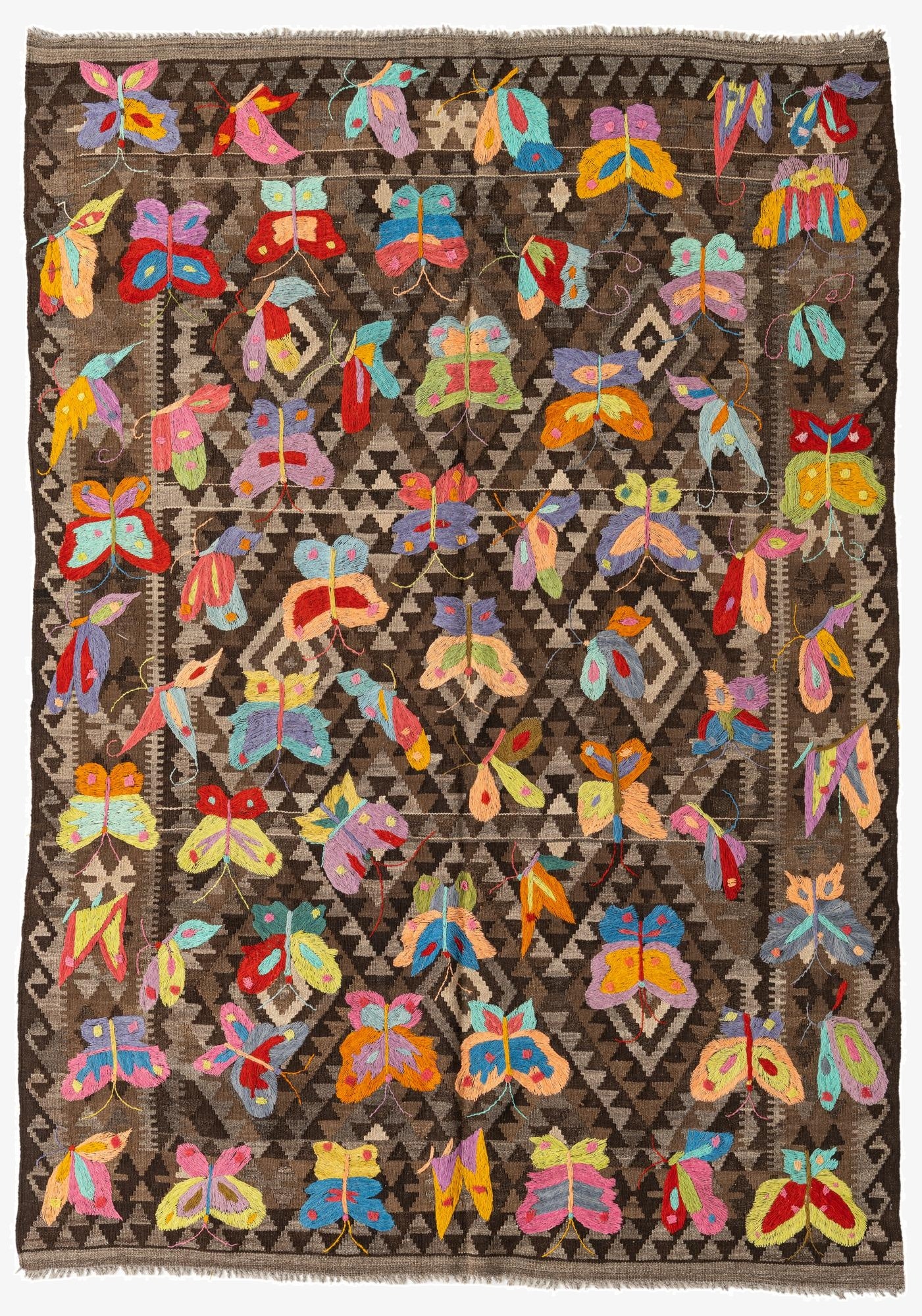 5' 6 x 7' 9  Hand Woven Kilim Suzani Wool Rug