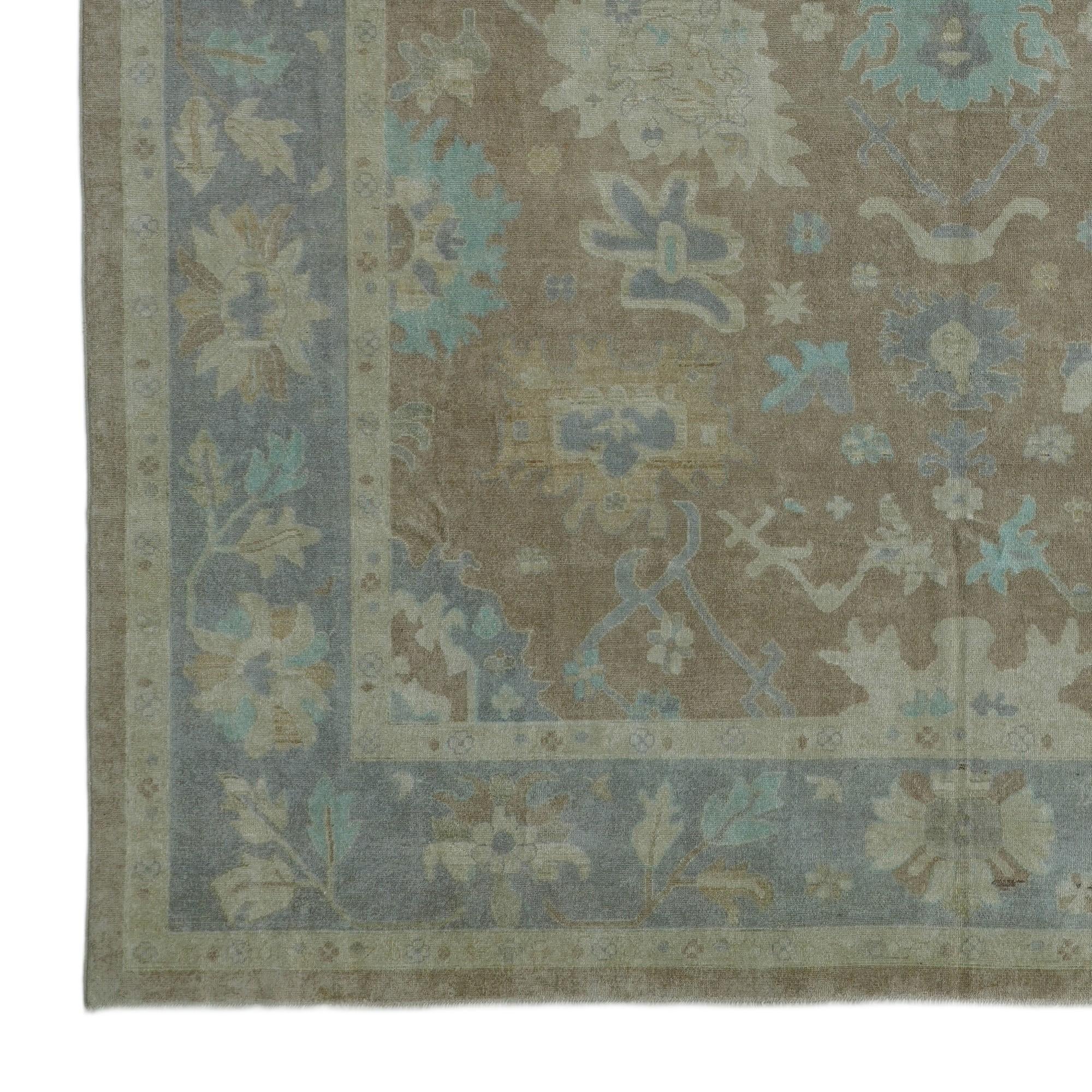 12' 4 x 14' 2 Hand Knotted Oushak Wool Rug