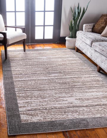 Brown Easy-Clean Border Indoor / Outdoor Rug
