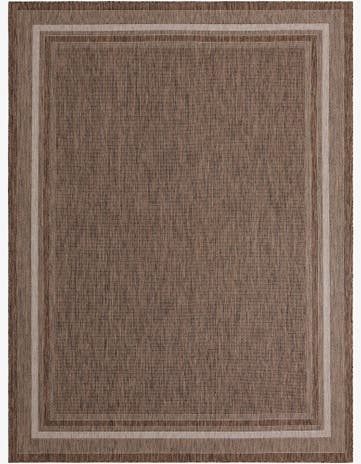 Brown Easy-Clean Border Indoor / Outdoor Rug