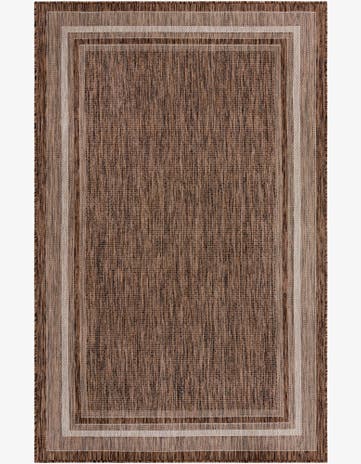 Brown Easy-Clean Border Indoor / Outdoor Rug