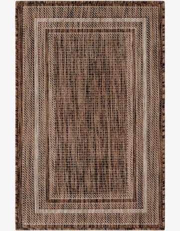 Brown Easy-Clean Border Indoor / Outdoor Rug