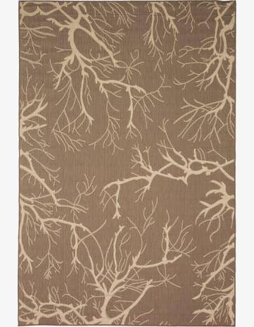 Brown Easy-Clean Botanical Indoor / Outdoor Rug