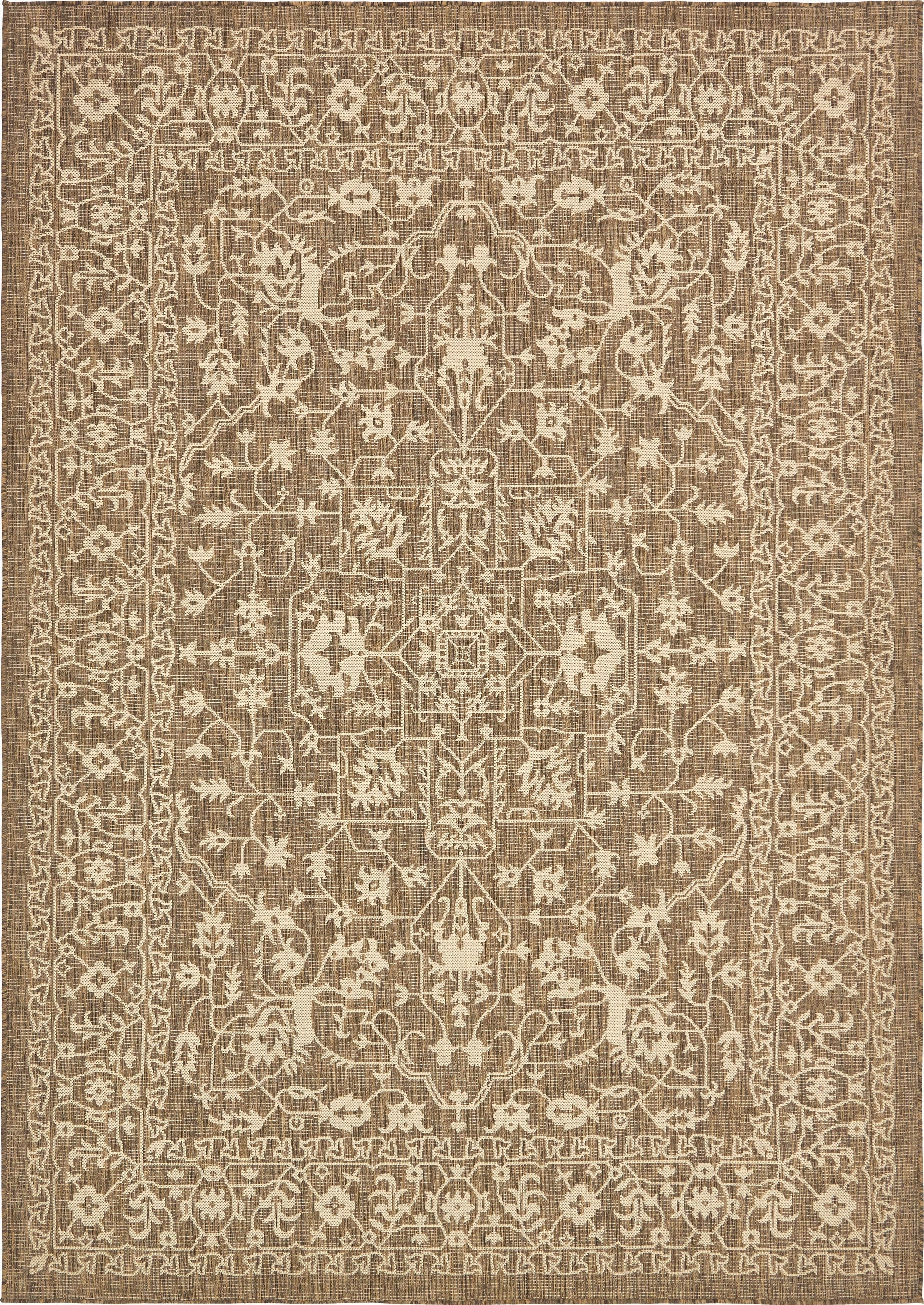 Brown Easy-Clean Botanical Indoor / Outdoor Rug