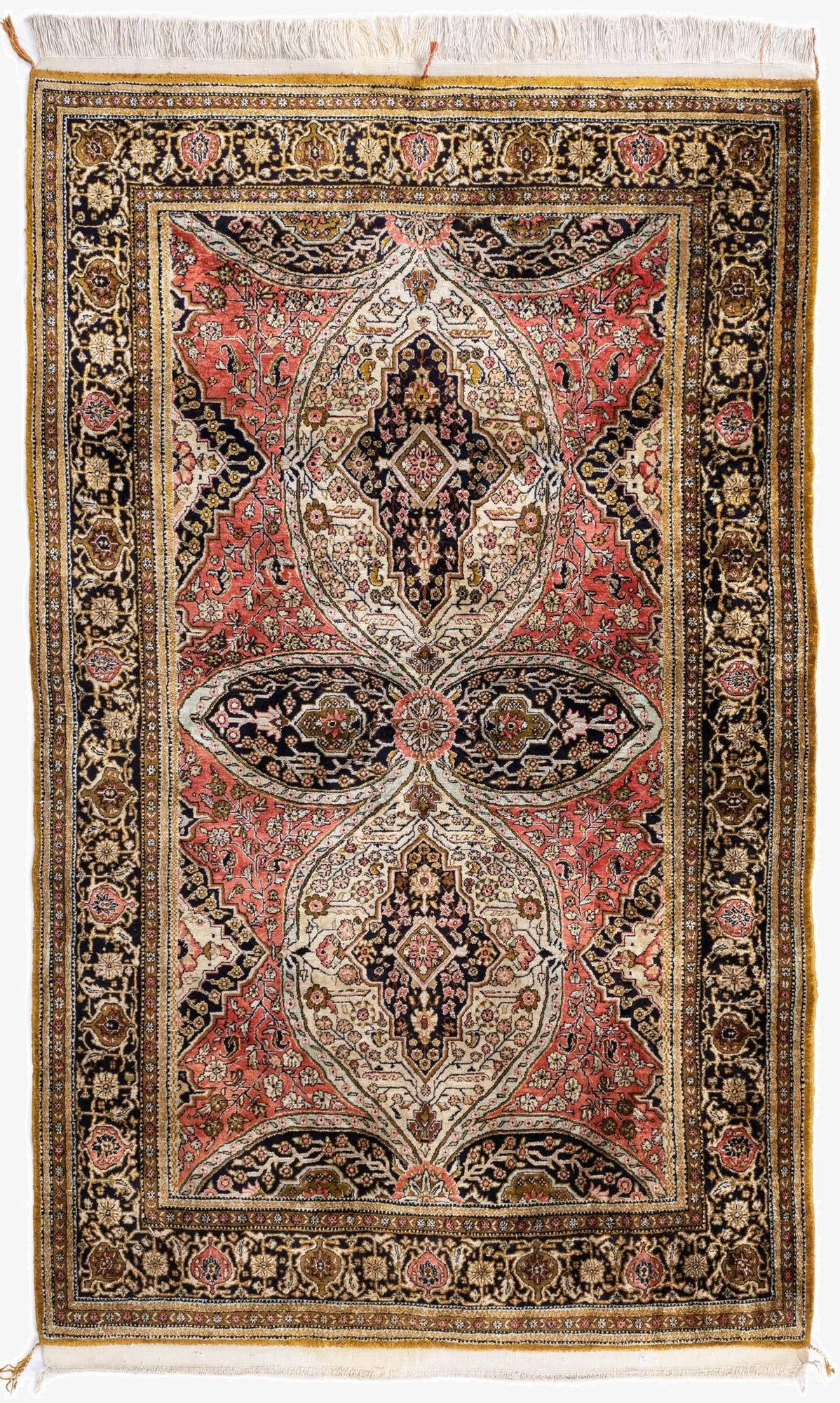 3' 6 x 5' 10  Hand Knotted Qom Silk Persian Rug