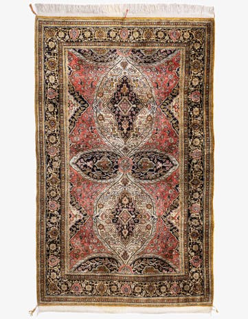 3' 6 x 5' 10 Hand Knotted Qom Silk Persian Rug
