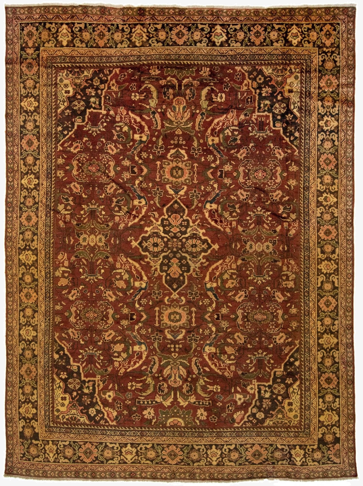 8' 9 x 12' 1  Hand Knotted Sarough Persian Wool Rug