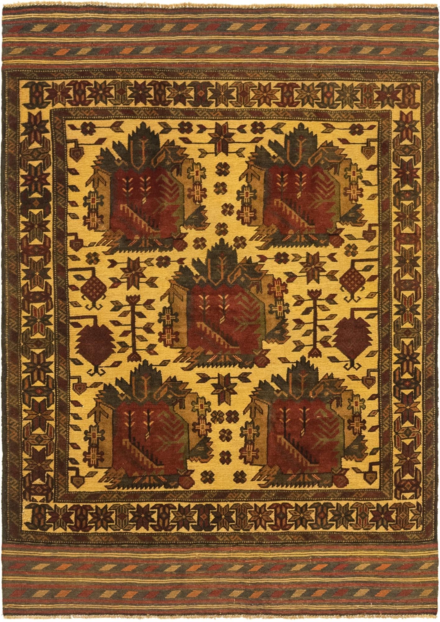 4' 4 x 6' Hand Knotted Sumak Wool Rug