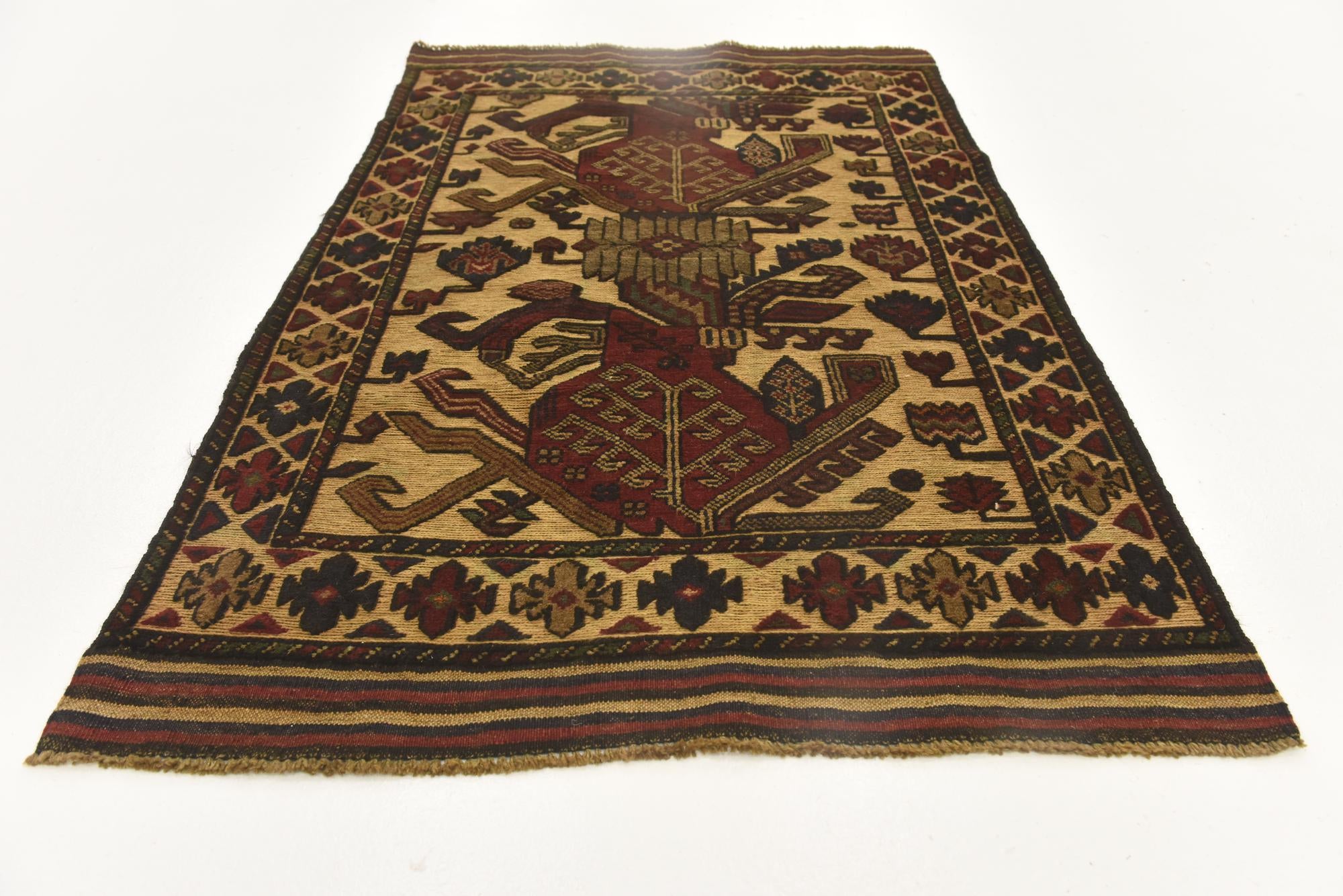 3' x 4' 4 Hand Knotted Sumak Wool Rug