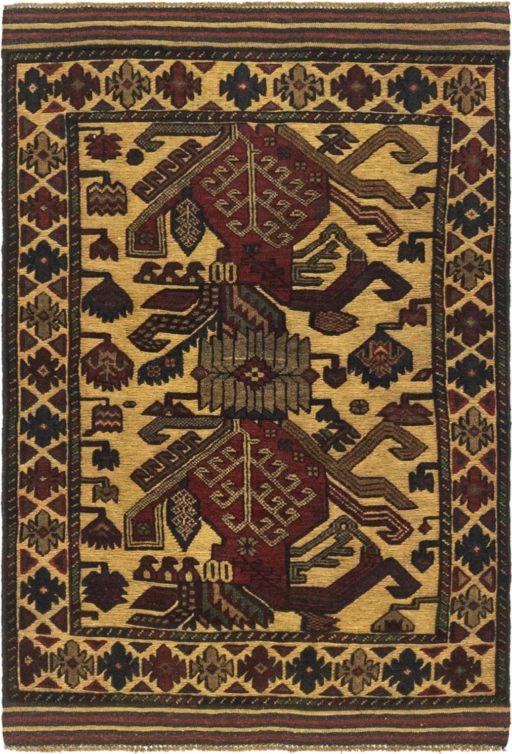 3' x 4' 4 Hand Knotted Sumak Wool Rug