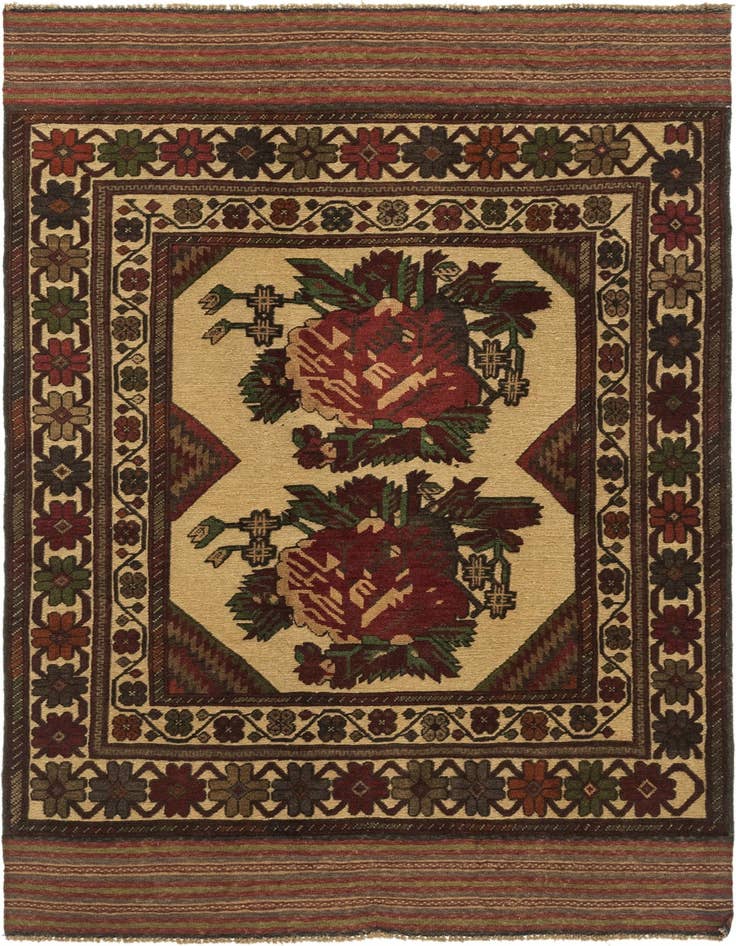 Detail image of 4' 2 x 6' Hand Knotted Sumak Wool Rug
