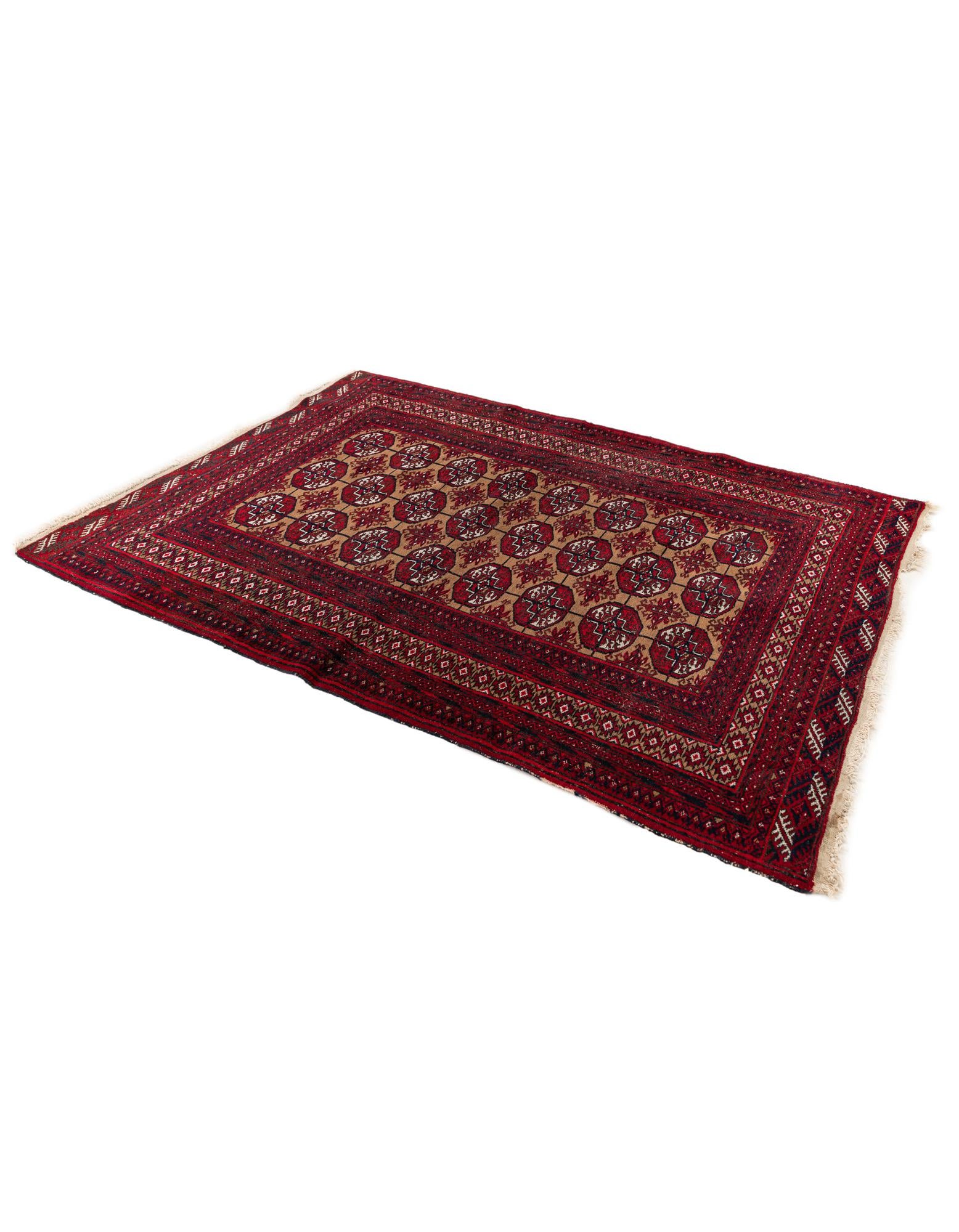 3' 5 x 4' 7 Hand Knotted Torkaman Wool Rug