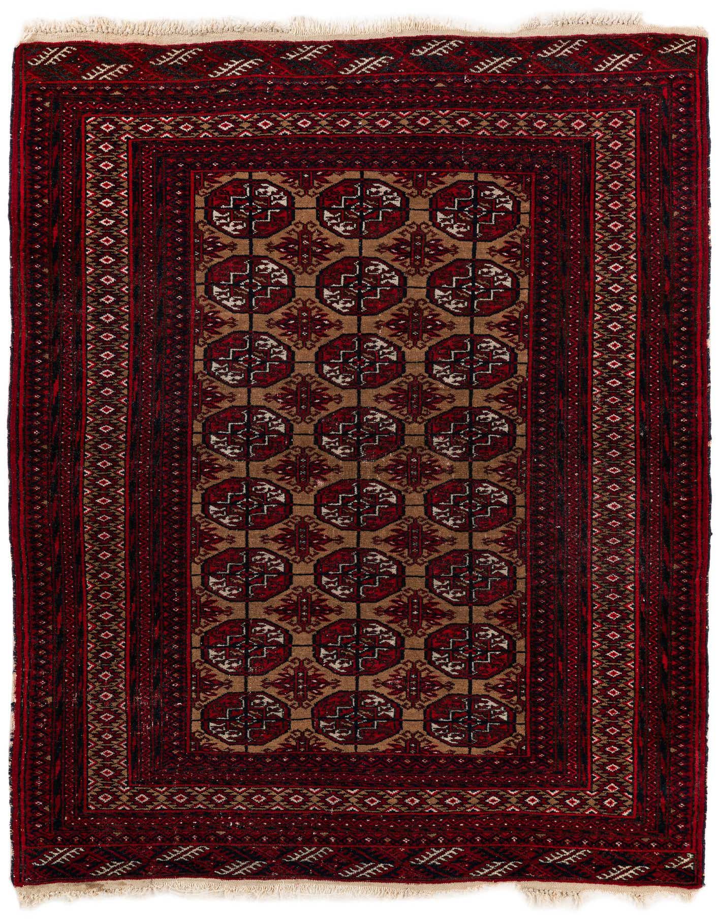 3' 5 x 4' 7 Hand Knotted Torkaman Wool Rug