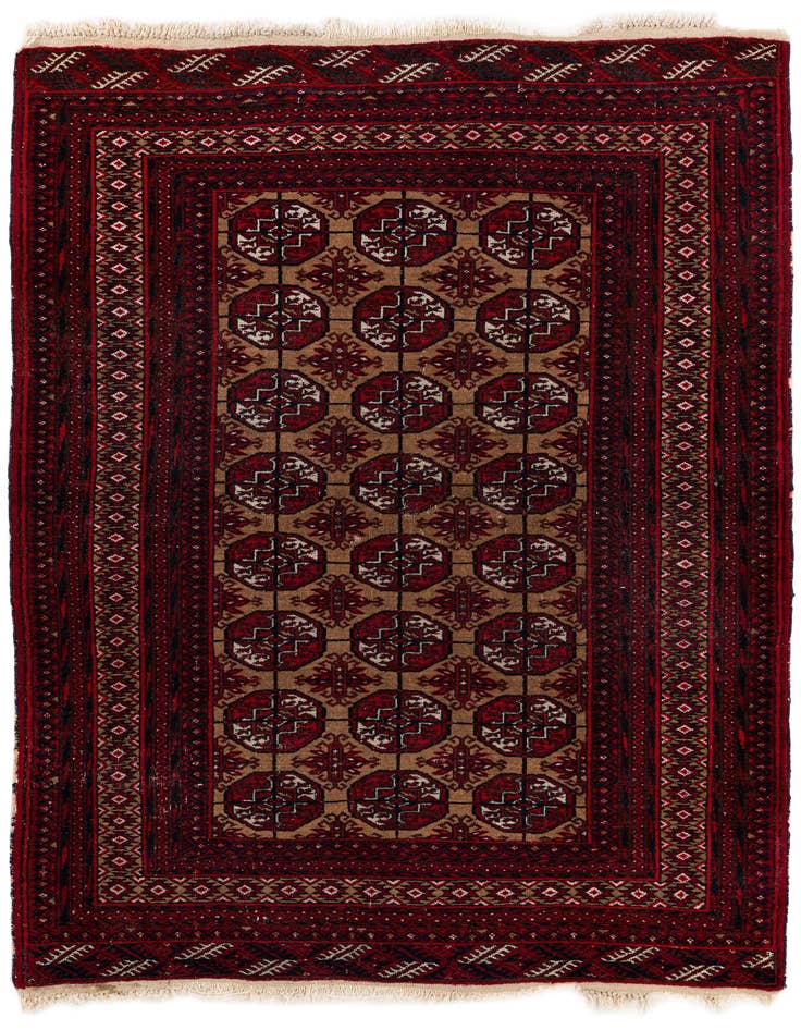 Detail image of 3' 5 x 4' 7 Hand Knotted Torkaman Wool Rug