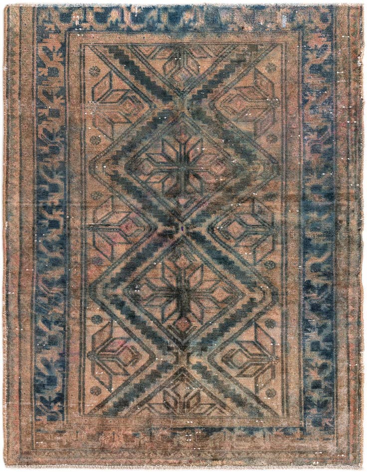 Detail image of 4' 6 x 7' Hand Knotted Ultra Vintage Persian Wool Rug