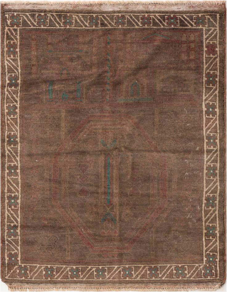 Detail image of 3' 5 x 4' 6 Hand Knotted Ultra Vintage Persian Wool Rug