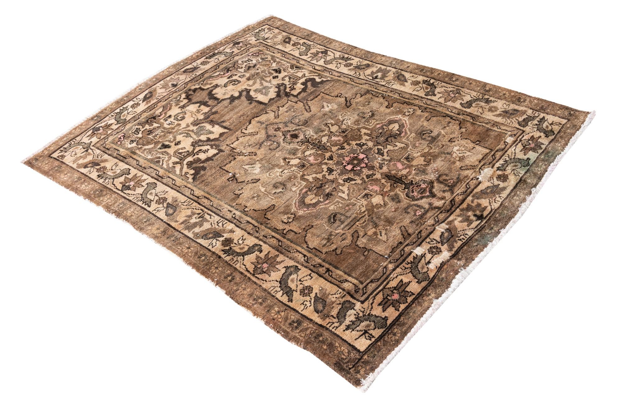 4' 2 x 5' 3 Hand Knotted Ultra Vintage Persian Wool Rug
